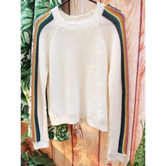 Altar’d state cozy rainbow stripe woven knit sweater 🌈 - Picture 2 of 8